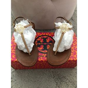 Tory Burch Tan Strappy Flat Sandals